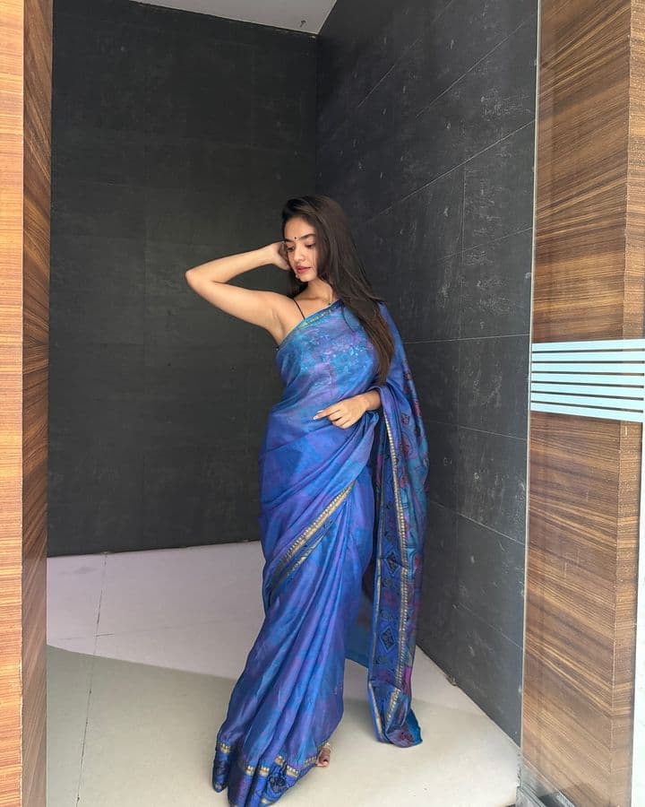 anushkha-sen-hot-blue-saree-photoshoot